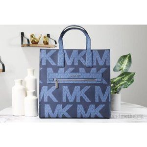 NWT Michael Kors Kenly Large Graphic Blue North South Tote Handbag Purse NEW